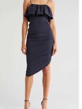 New! Cinq à Sept Christa‎ RuffleAsymmetric Dress Navy Sz 6  $395